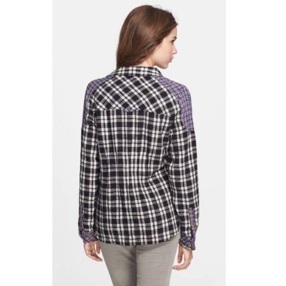 FREE PEOPLE | Catch Up With Me Plaid Shirt in Black Combo Size Small - Picture 3 of 12